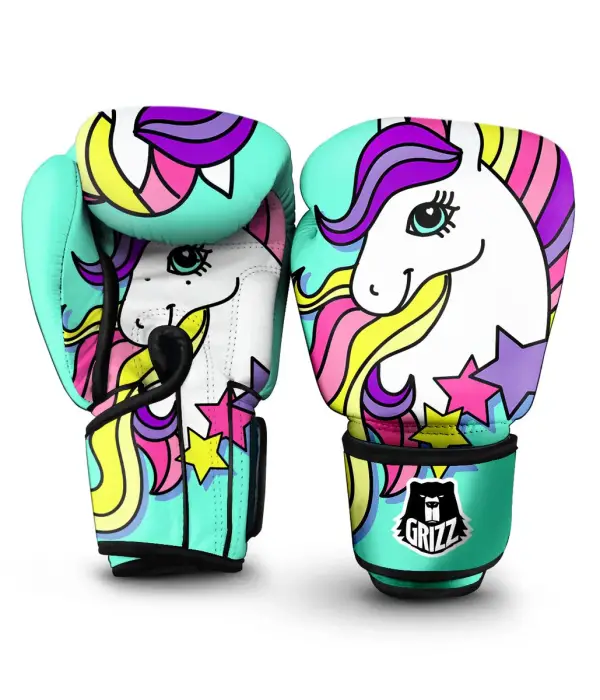 Girly Unicorn Teal Print Boxing Gloves