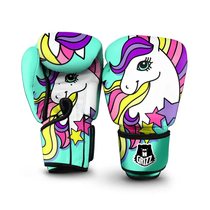 Girly Unicorn Teal Print Boxing Gloves